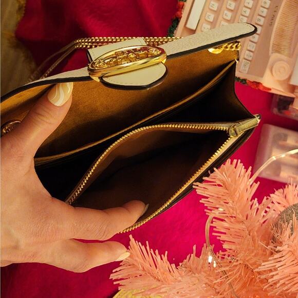 Coach 7287 Georgie Crossbody Bag Signature Canvas Chalk Gold Chain Strap Leather - Picture 6 of 12